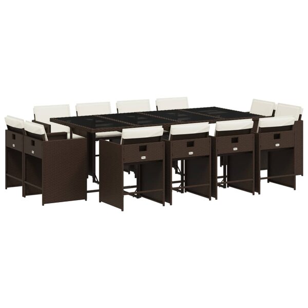 vidaXL Ensemble à manger de jardin avec coussins 13 Pièces marron rotin