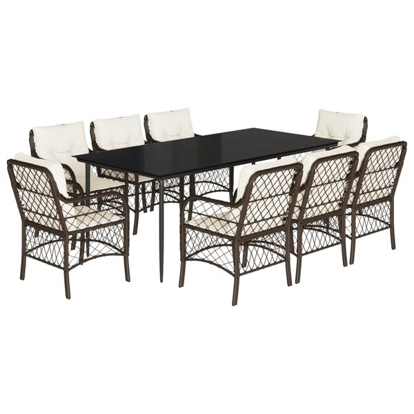 vidaXL Ensemble à manger de jardin et coussins 9 Pièces marron poly rotin