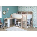 Lit combiné enfant avec bureau rétractable - blanc et chêne - 90x 200 cm - Sommier inclus -THEO