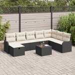 vidaXL Canapé de Jardin 9 Pièces avec Coussins en Rattan Noir