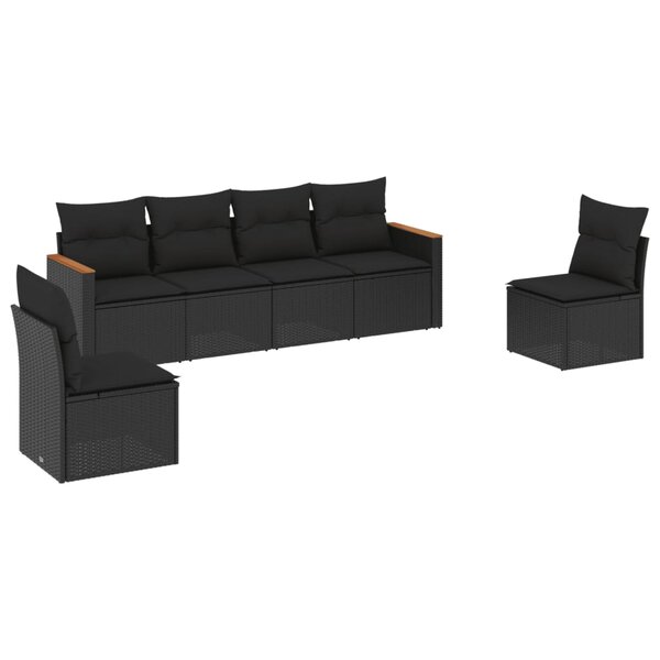 vidaXL Salon de jardin 6 Pièces avec coussins noir résine tressée
