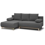 Canapé d'angle gauche convertible MIKA 3 places - Tissu gris clair - Coffre de rangement - 218 x 98/145 x 84 cm