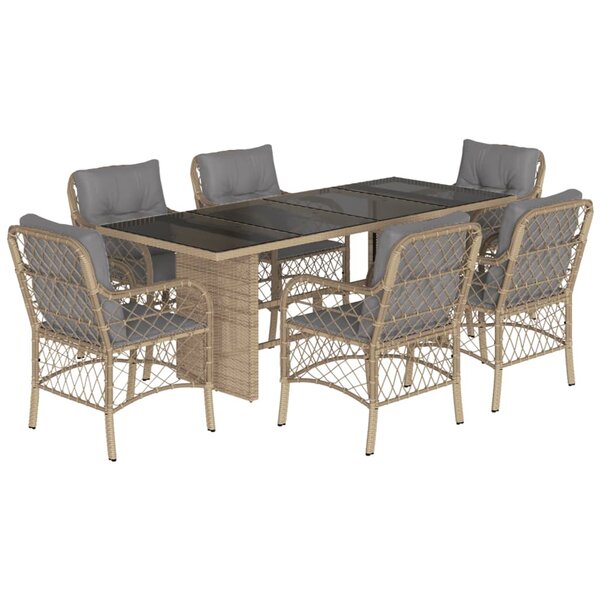 vidaXL Ensemble à manger de jardin coussins 7 Pièces mélange beige rotin