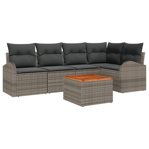 vidaXL Ensemble de canapé de jardin 6 pièces avec coussins gris en rotin synthétique Acacia
