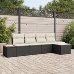 vidaXL Ensemble de Canapés de Jardin 5 Pièces avec Coussins Noir Poly Rattan Acacia