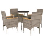 vidaXL Ensemble à manger de jardin et coussins 5 Pièces gris rotin verre
