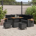 Ensemble de 8 Pièces de Canapé de Jardin avec Coussins Noir en Rattan Poly Acacia