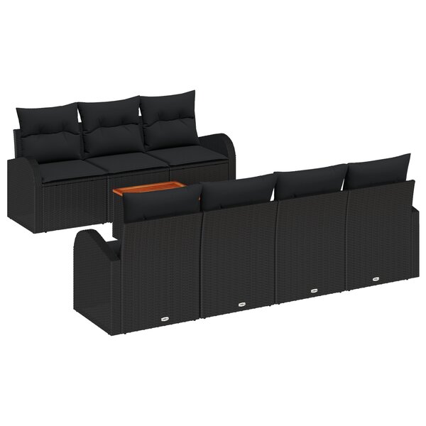 vidaXL Ensemble de 8 canapés de jardin avec coussins noirs poly rotin acacia