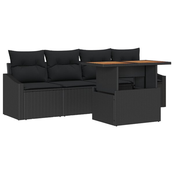 vidaXL Ensemble de salle à manger de jardin en 5 pièces avec coussins en poly rotin et acacia noir