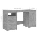 Bureau table poste de travail meuble d'ordinateur informatique étude 140 x 50 x 76 cm bois d’ingénierie gris 02_0023844