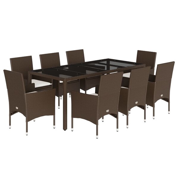 vidaXL Ensemble à manger de jardin et coussins 9Pièces marron rotin verre