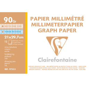 Pochette Vélin Millimétré bleu/bistre A4 12F 4 trous 90g CLAIREFONTAINE