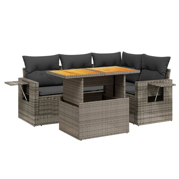 vidaXL Salon de jardin 5 Pièces avec coussins gris résine tressée