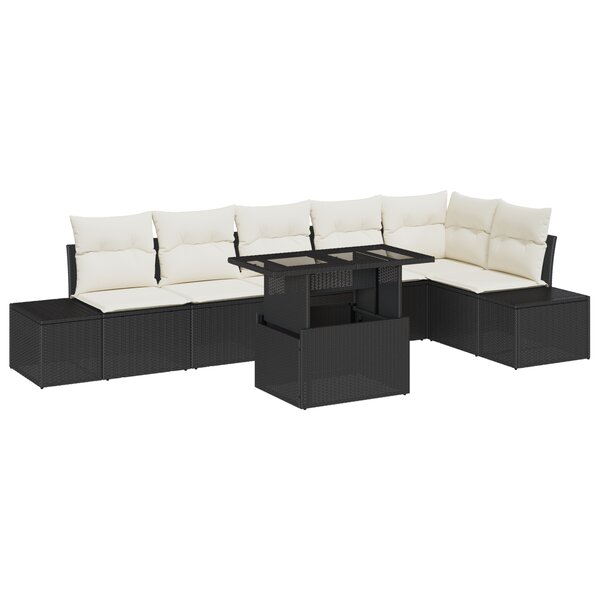 vidaXL Ensemble de canapé de jardin 7 pièces avec coussins en poly rattan noir