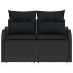 Canapé de jardin 2 places vidaXL avec rangement et coussins en poly rattan noir