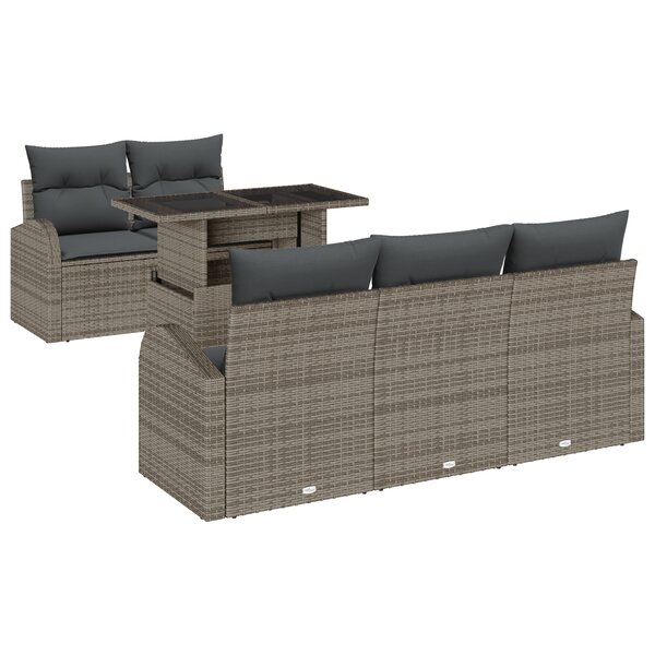 Ensemble de Canapé de Jardin 6 Pièces avec Coussins Gris Rattan Poly