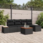vidaXL Ensemble de canapé de jardin 6 pièces avec coussins Noir Poly Rotin Acacia