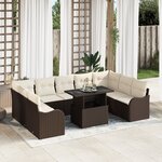 Canapé de jardin de 10 pièces avec coussins marron poly rattan