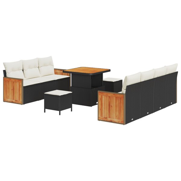 Ensemble de Canapés de Jardin 10 Pièces avec Coussins en Noir Rattan et Acacia