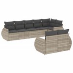 vidaXL Salon de jardin 8 Pièces avec coussins gris clair résine tressée