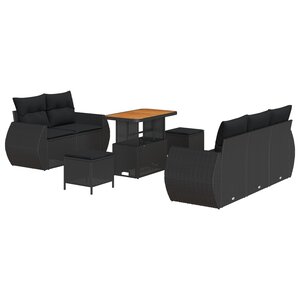 vidaXL Ensemble de Canapé de Jardin 8 Pièces avec Coussins Noir Poly Rattan Acacia