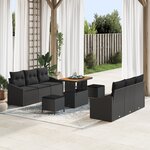 vidaXL Ensemble de Canapé de Jardin en 9 Pièces avec Coussins Noir Poly Rattan Acacia