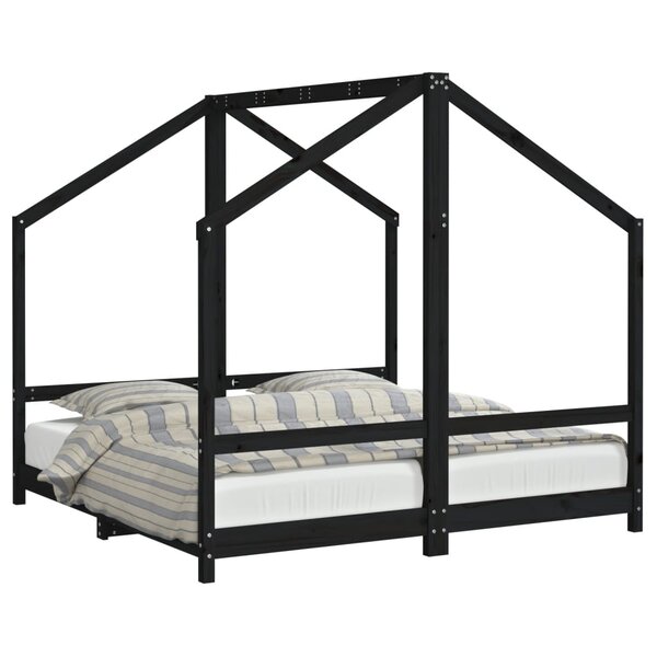 vidaXL Cadre de lit pour enfant noir 2x(80x160) cm bois de pin massif