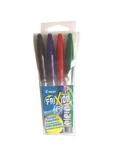 Etui de 4 Stylo Roller FRIXION BALL Bleu Noir Rouge Vert PILOT