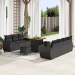 Ensemble de canapés de jardin vidaXL 10 pièces avec coussins en rattan poly noir acacia