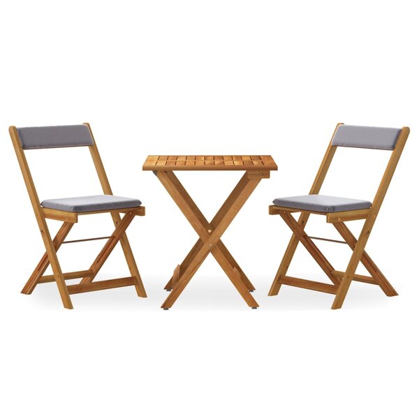 vidaXL Ensemble de bistro pliable 3 Pièces avec coussins Acacia solide