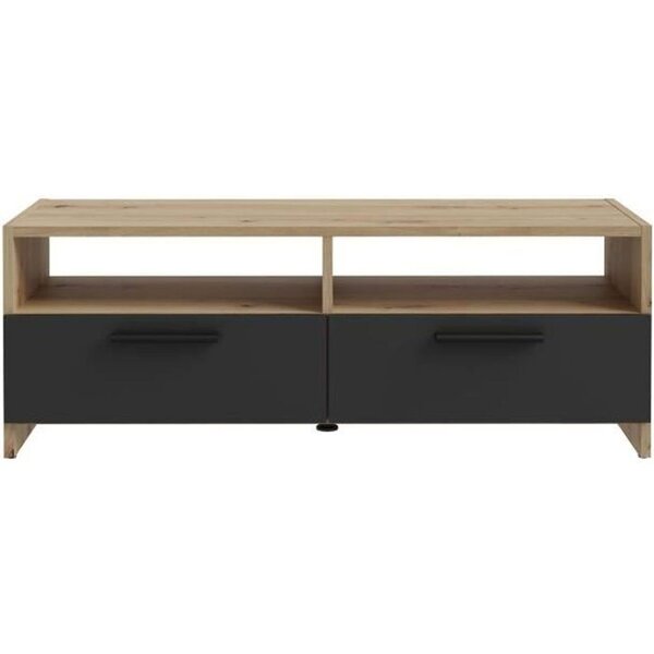 Meuble TV chêne et Noir - 2 Abattants + 2 niches - 95 x 36 x 34 5 cm