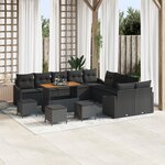 Ensemble de Canapés de Jardin de 14 Pièces avec Coussins Noir Poly Rattan Acacia