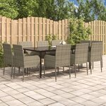 vidaXL Ensemble à manger jardin 11 Pièces avec coussins noir et gris