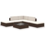Salon de jardin meuble d'extérieur ensemble de mobilier 6 pièces avec coussins résine tressée marron 02_0016887