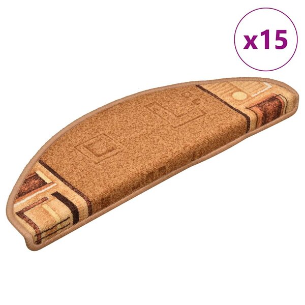vidaXL Tapis d'escalier autocollants 15 Pièces Beige 65x21x4 cm