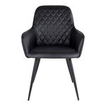 Chaise de salle à manger à accoudoirs en cuir synthétique noir avec pieds noirs