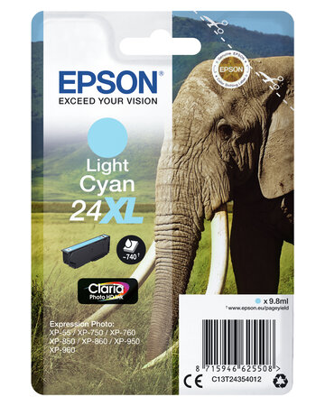 Epson 24xl light cyan ink 24xl cartouche dencre cyan clair haute capacite 9.8ml 740 pages 1-pack rf-am blister