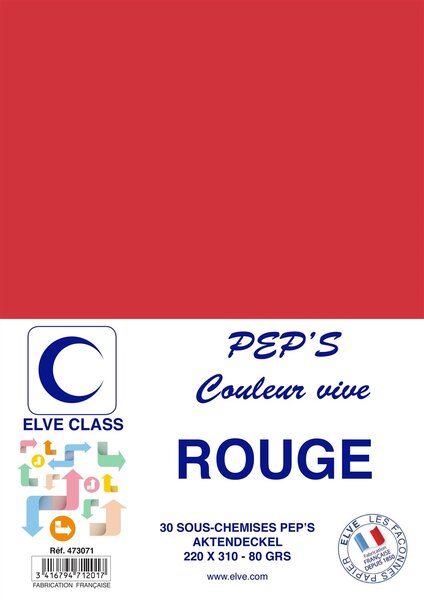 Pqt de 30 Sous-chemises 80 g 220 x 310 mm PEP'S Coloris Vifs Rouge ELVE
