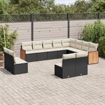 vidaXL Salon de jardin 12 Pièces avec coussins noir résine tressée