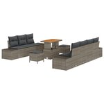 Ensemble de Canapé de Jardin de 10 pièces avec Coussins en Rattan Gris Acacia
