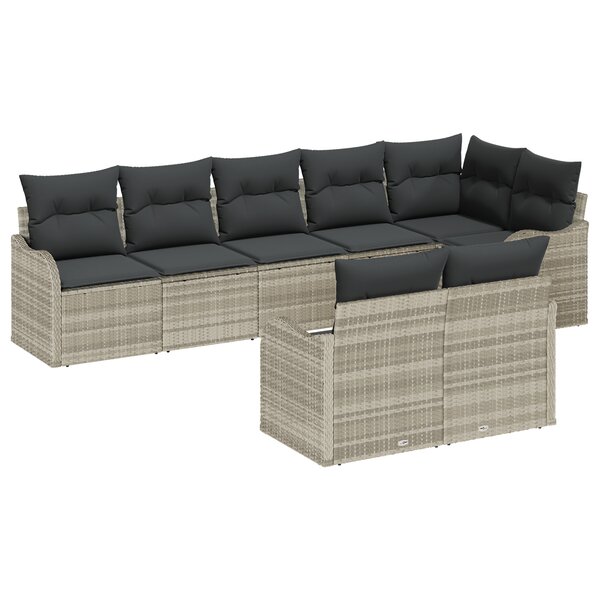Ensemble de canapés de jardin vidaXL 8 pièces avec coussins gris clair en rotin synthétique