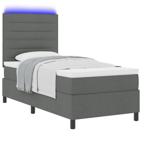 vidaXL Lit à ressorts avec matelas & LED Gris foncé 100x200 cm Tissu