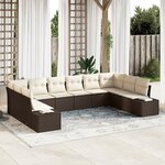 vidaXL Ensemble de canapé de jardin 10 pièces avec coussins poly rattan marron