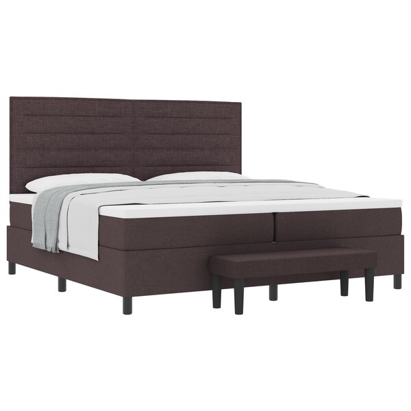 vidaXL Lit à ressorts avec matelas et banc brun foncé 200x200 cm tissu