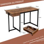 Bureau d'ordinateur 120cm tiroir cadre en métal repose-pieds réglables bureau moderne station de travail pour ordinateur portable café 20_0004829
