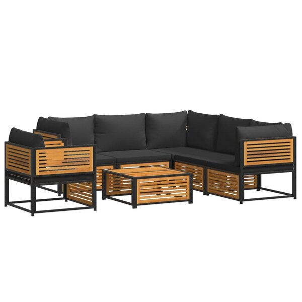 vidaXL Salon de jardin avec coussins 7 Pièces bois massif d'acacia