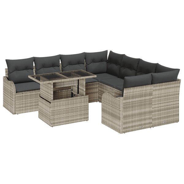 vidaXL Ensemble de Canapé de Jardin 9 pièces avec Coussins Gris Clair en Rattan Poly
