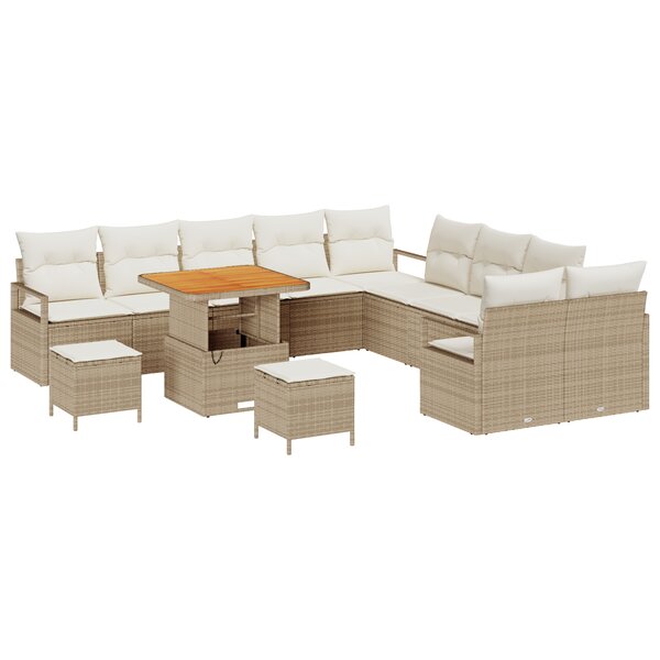 Set de canapé de jardin 13 pièces avec coussins Beige Poly Rattan Acacia