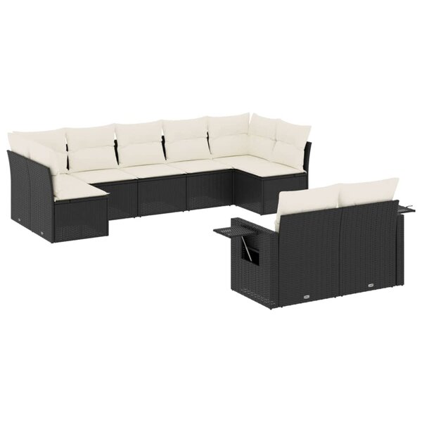 vidaXL Salon de jardin 9 Pièces avec coussins noir résine tressée