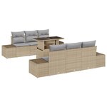 vidaXL Ensemble de Canapés de Jardin 7 Pièces avec Coussins Beige Poly Rattan